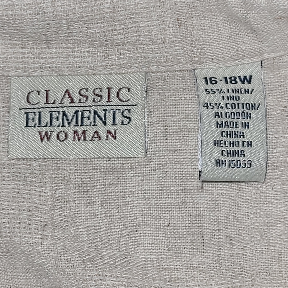 Classic Elements Cream Casual Button Down Women's Plus Size 16/18W Linen Shirt - Picture 6 of 9
